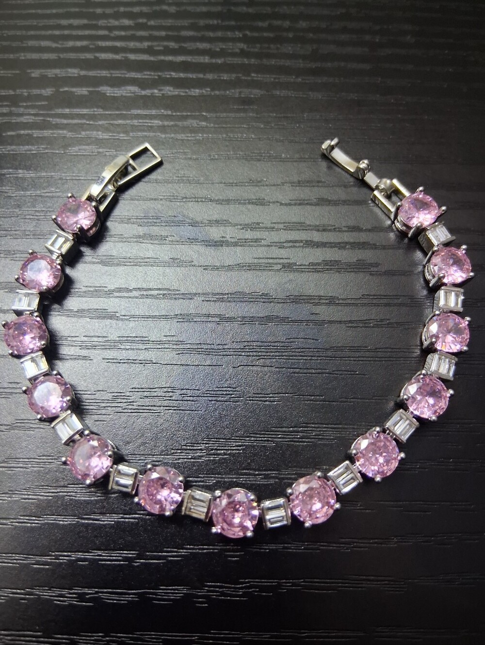 Pink & Clear Crystal Silver Tennis Bracelet - Women Jewelry